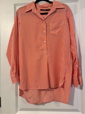 Ralph Lauren Orange and White Vertical Stripe Button-Down Shirt
